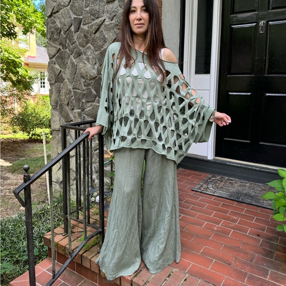 38 MADE IN ITALY LINEN PALAZZO PANTS - Picture 3 of 5